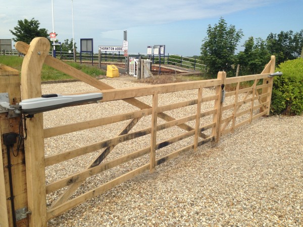 automated domestic wooden 5 bar swing gates